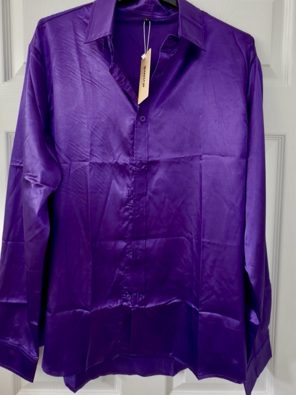 Purple Satin Long Sleeve Button-Up Shirt